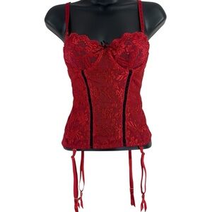 La Vie En Rose Red Lace Bustier with Garters size 34B